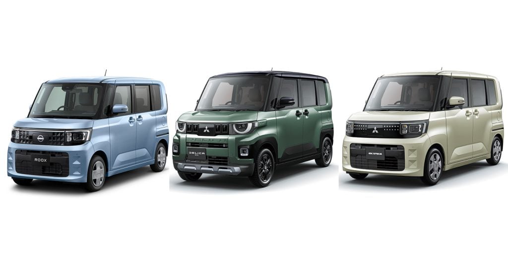 (写真左から)日産 ルークス、三菱 デリカミニ、eKスペース