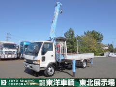 いすゞ　　クレーン付き平ボディ　上物タダノ製　５段ブーム　ラジコン（無線）　フックイン　２．９ｔ吊り　差し違いアウトリガー＆角足　リアジャッキ　荷台寸法４８５×２１４×４０　荷台床木張り　走行１０．２万ｋｍ（いすゞ）
